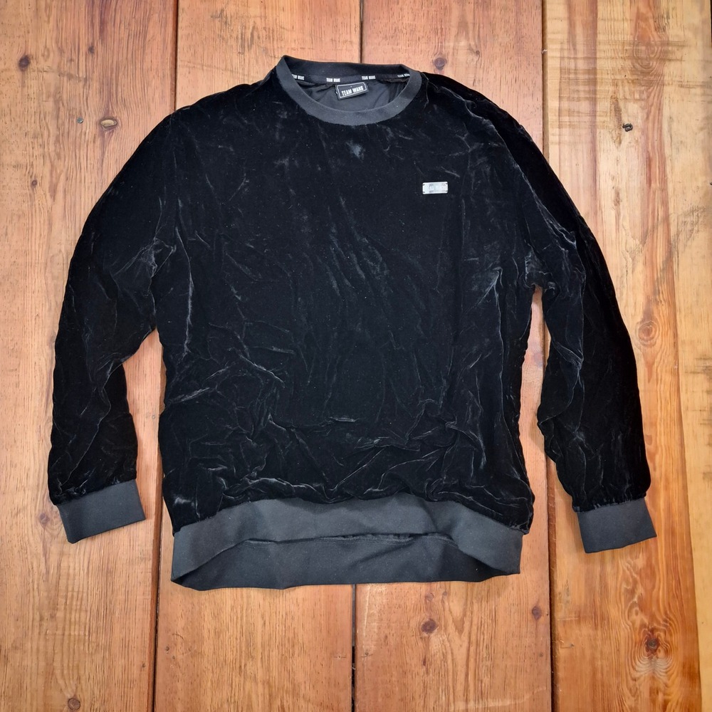 Team Wang Black Velvet Sweatshirt Long Sleeve Crewneck Logo Size 1